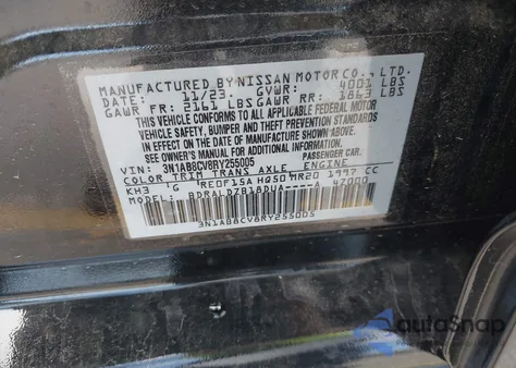 2024 Nissan Sentra Sv Xtronic Cvt z USA, uszkodzony, nr VIN 3N1AB8CV8RY255005